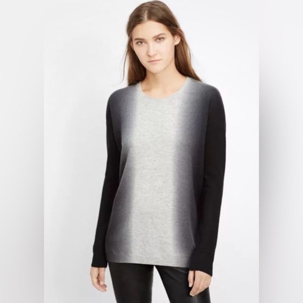 Vince Womens Gray Black Ombre Wool Cashmere Gradient Crewneck Sweater XS‎ $365